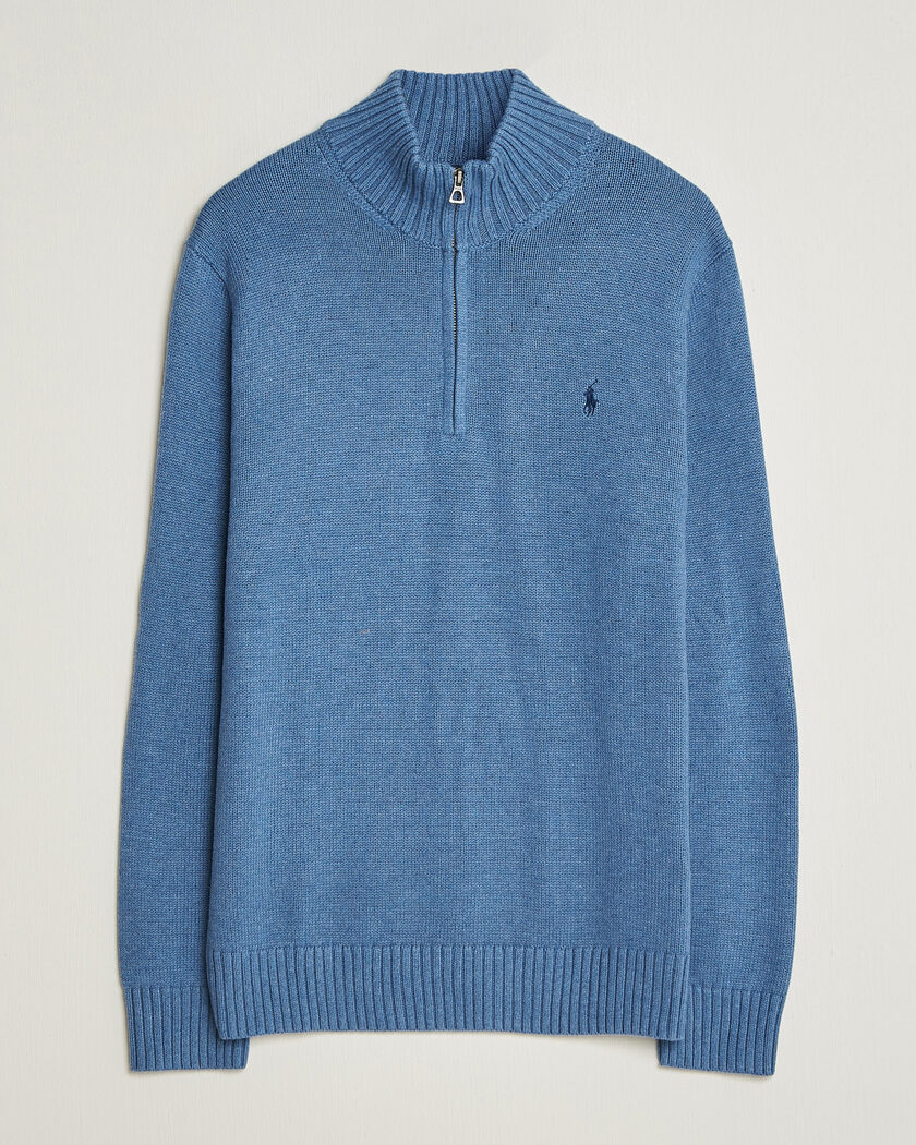 Polo Ralph Lauren Cotton Pullover Half Zip Blue Borage Heather – Bleu