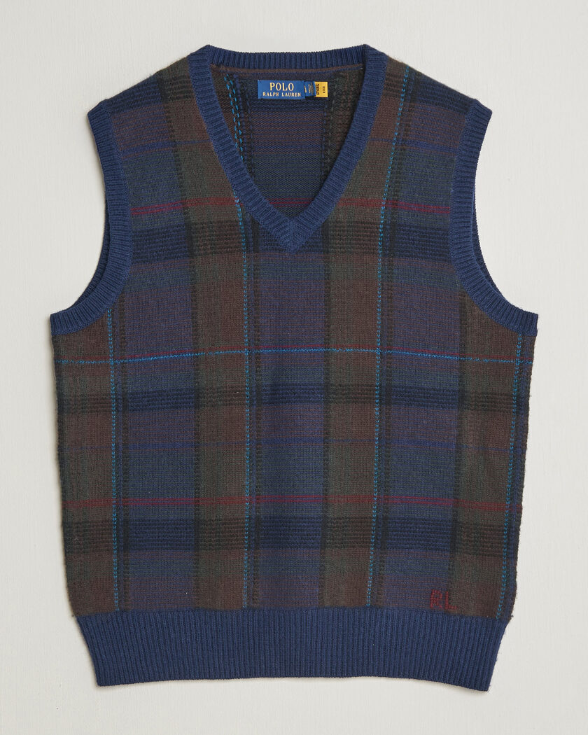 Polo Ralph Lauren Hudson Cotton Blend V-Neck Vest Navy Multi – Bleu