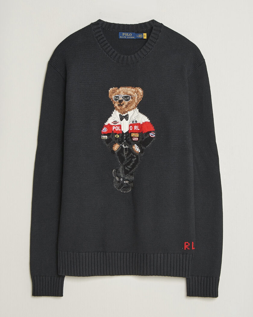 Polo Ralph Lauren Cotton Blend Bear Sweater Polo Black – Zwart