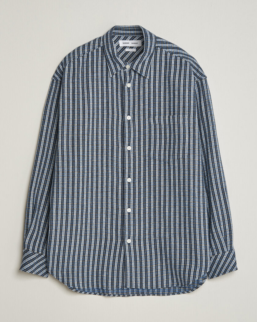 Samsøe Samsøe Luan Brushed Cotton Checked Shirt Cyaneus – Blauw