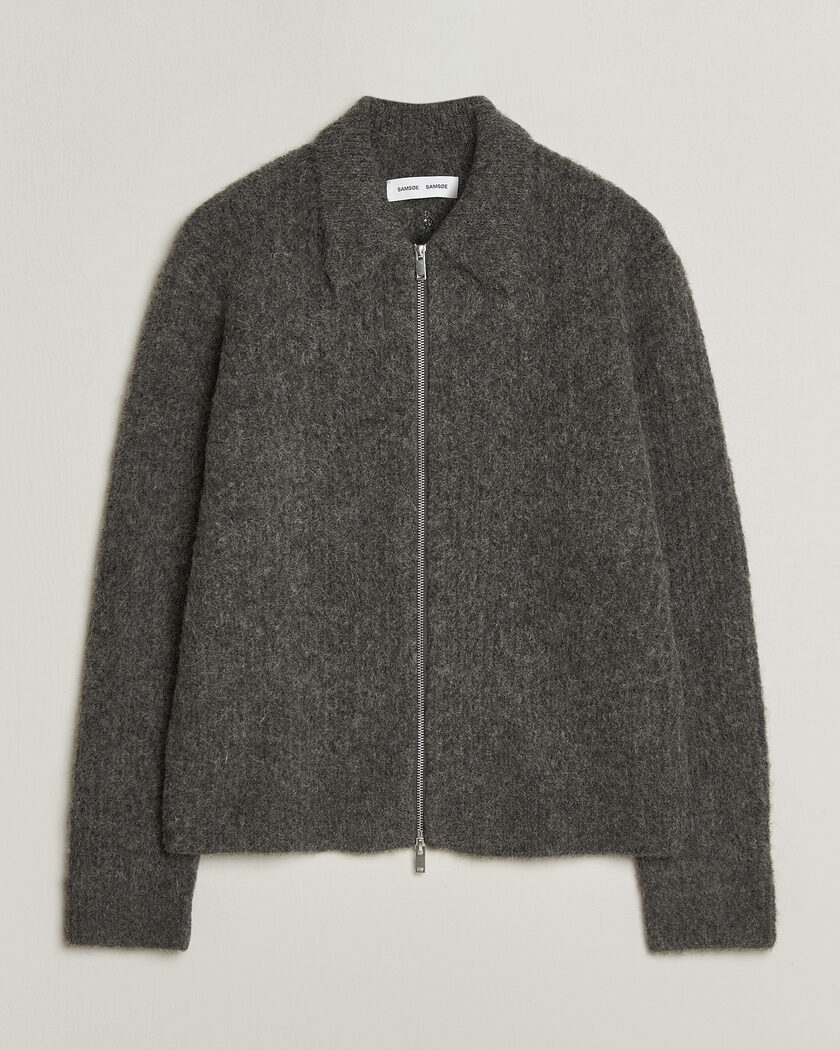 Samsøe Samsøe Job Alpaca Knitted Full Zip Dark Grey Melange – Grijs