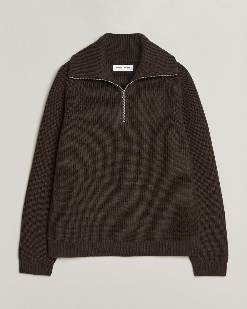 Samsøe Samsøe Rick Wool Heavy Knitted Half Zip Delicioso – Marron