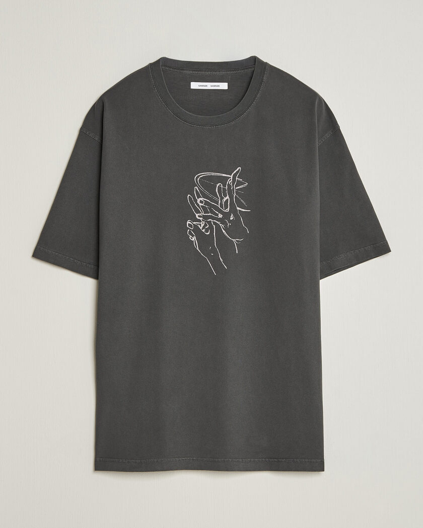 Samsøe Samsøe Giles Printed Crew Neck T-Shirt Black Lines – Zwart