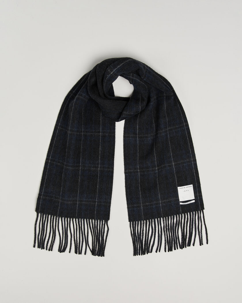 Tiger of Sweden Dupli Checked Wool Scarf Light Ink – Blauw
