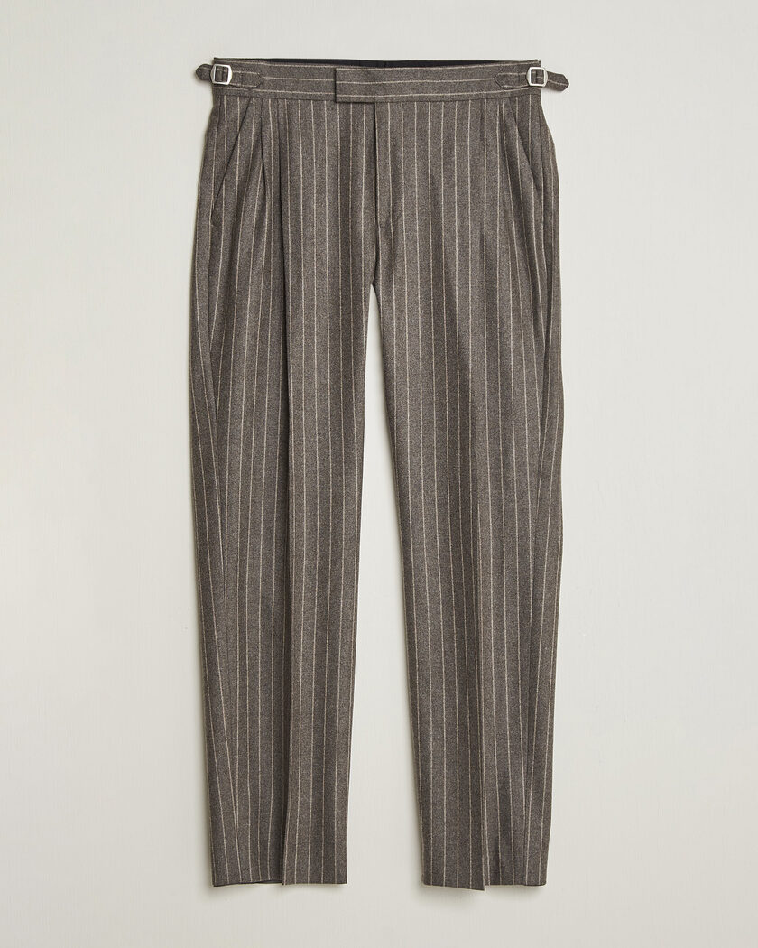 Tiger of Sweden Theo Wool Pleated Pinstriped Trousers Grey Brown – Bruin