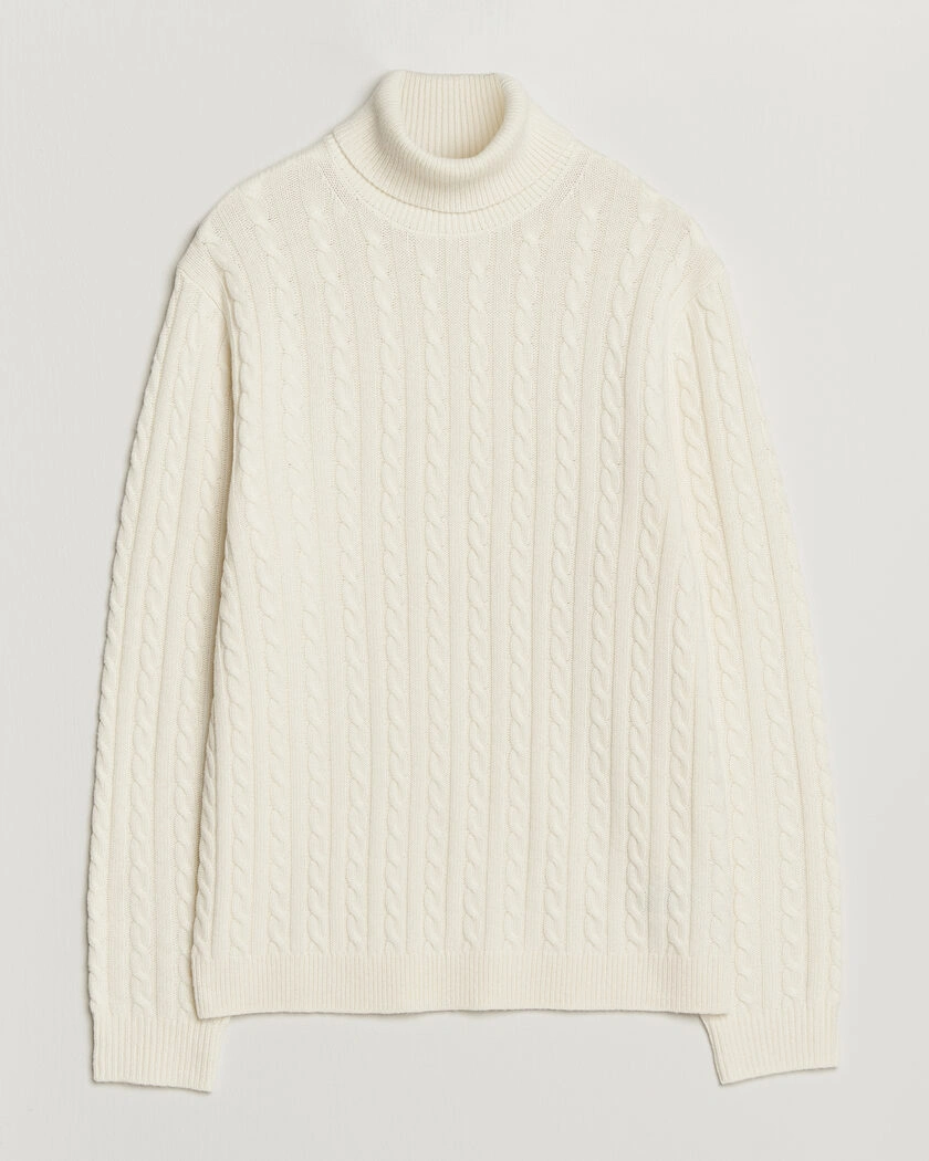 Tiger of Sweden Wilde Wool/Cashmere Cable Turtleneck Porcelain Cream – Blanc