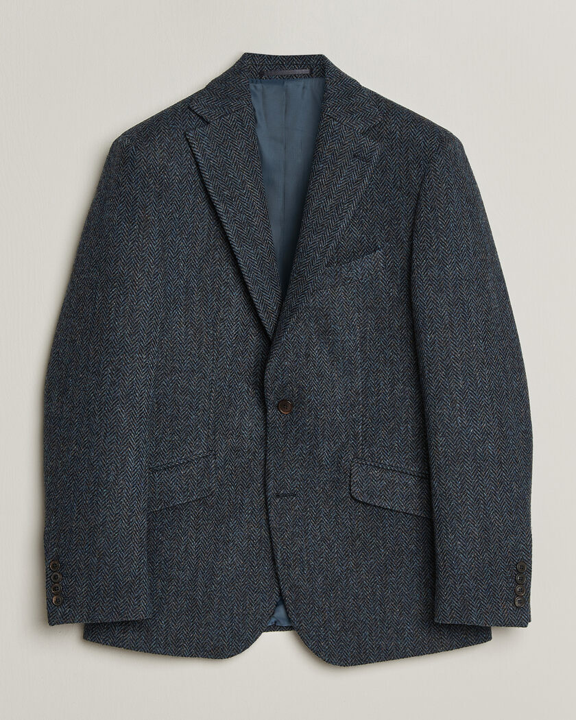 Walker Slater Edward Harris Tweed Herringbone Blazer Navy – Blauw