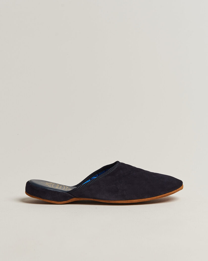 Bowhill & Elliott Mule Slipper Quilt Lining Navy Suede – Blauw