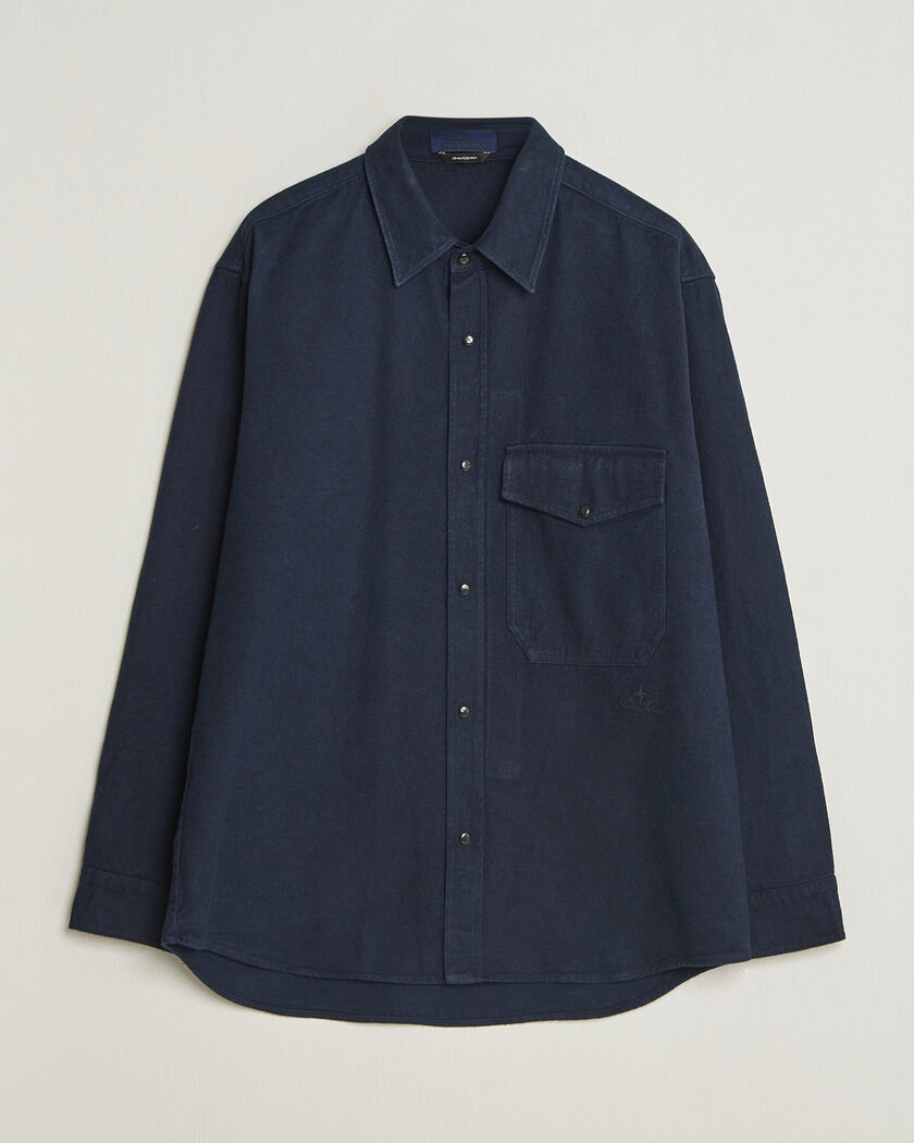 Stone Island Organic Cotton Flannel Denim Shirt Indigo – Blauw
