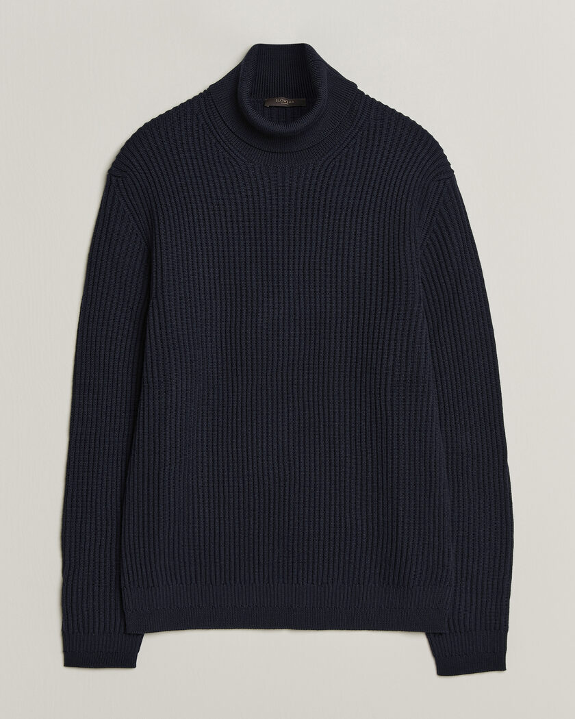 Zanone Fishermans Rib Rollneck Navy – Bleu