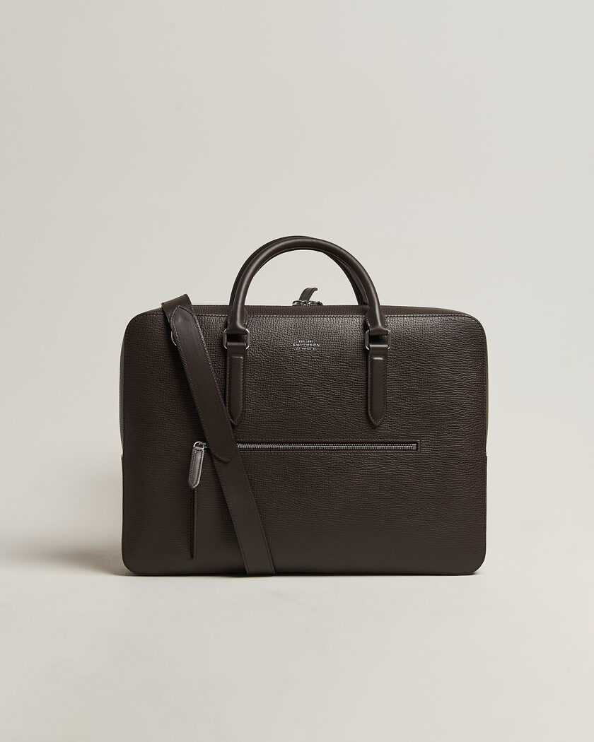 Smythson Ludlow Slim Briefcase With Zip Front Dark Brown – Marron
