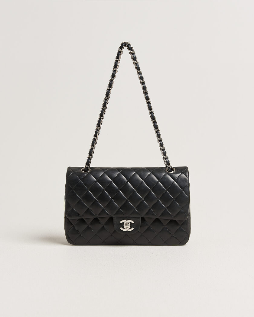 Chanel Pre-Owned Classic Medium Double Flap Bag Lambskin Black – Zwart