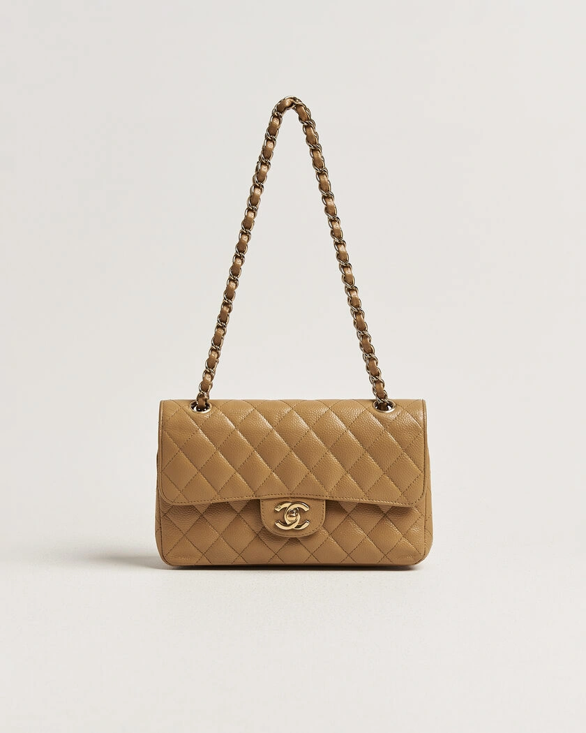 Chanel Pre-Owned Classic Small Double Flap Bag Caviar Leather Beige