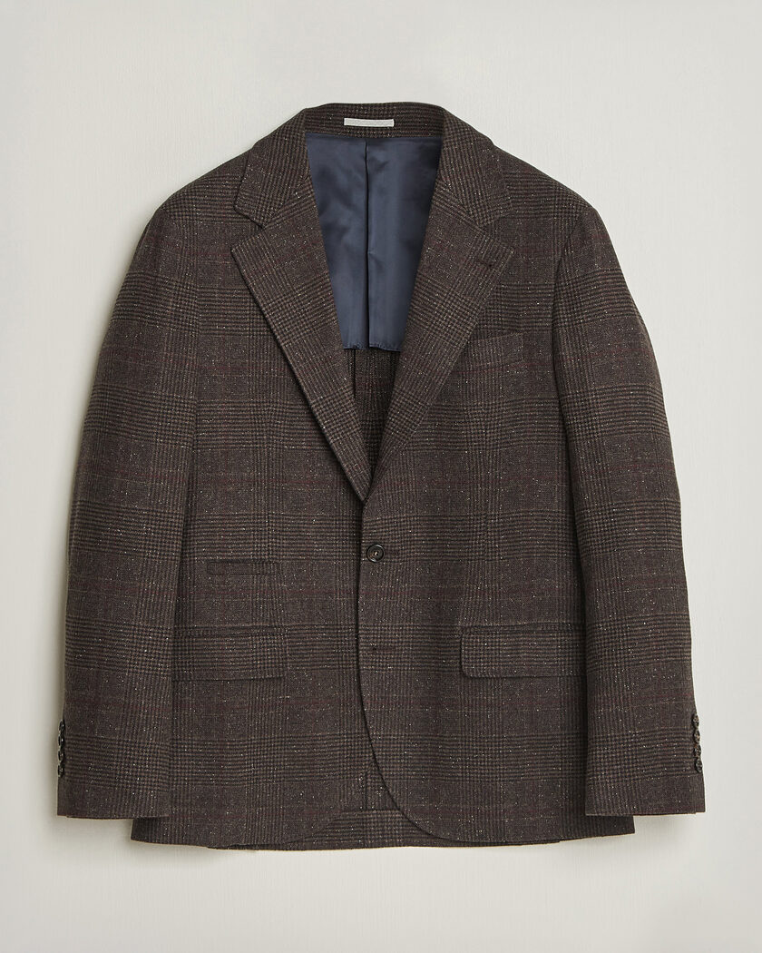 Brunello Cucinelli Cashmere/Silk Prince Of Wales Blazer Dark Brown – Bruin