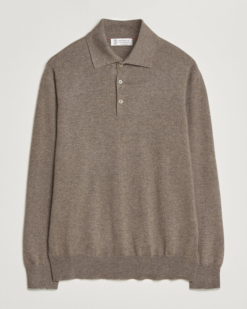 Brunello Cucinelli 2 Ply Cashmere Long Sleeve Polo Brown – Marron