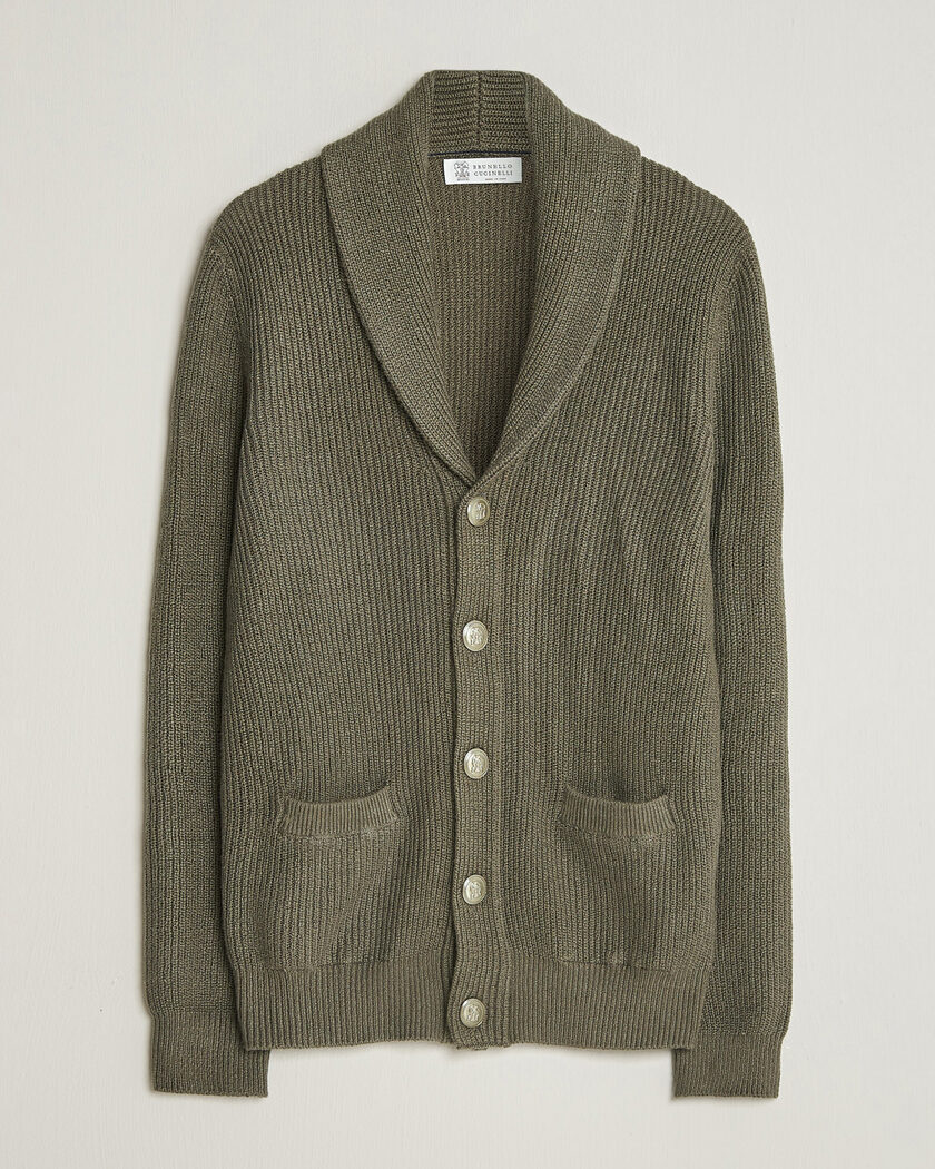 Brunello Cucinelli Shawl Collar Cardigan Forest Green – Groen