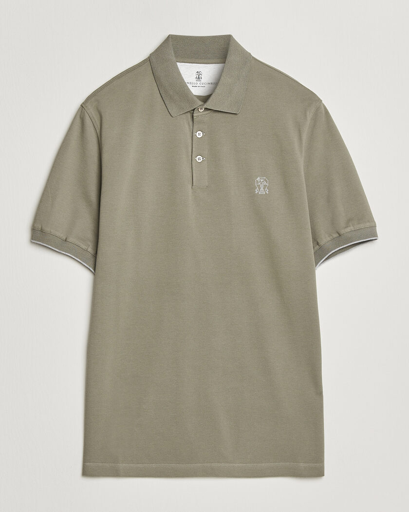 Brunello Cucinelli Short Sleeve Logo Polo Olive – Vert
