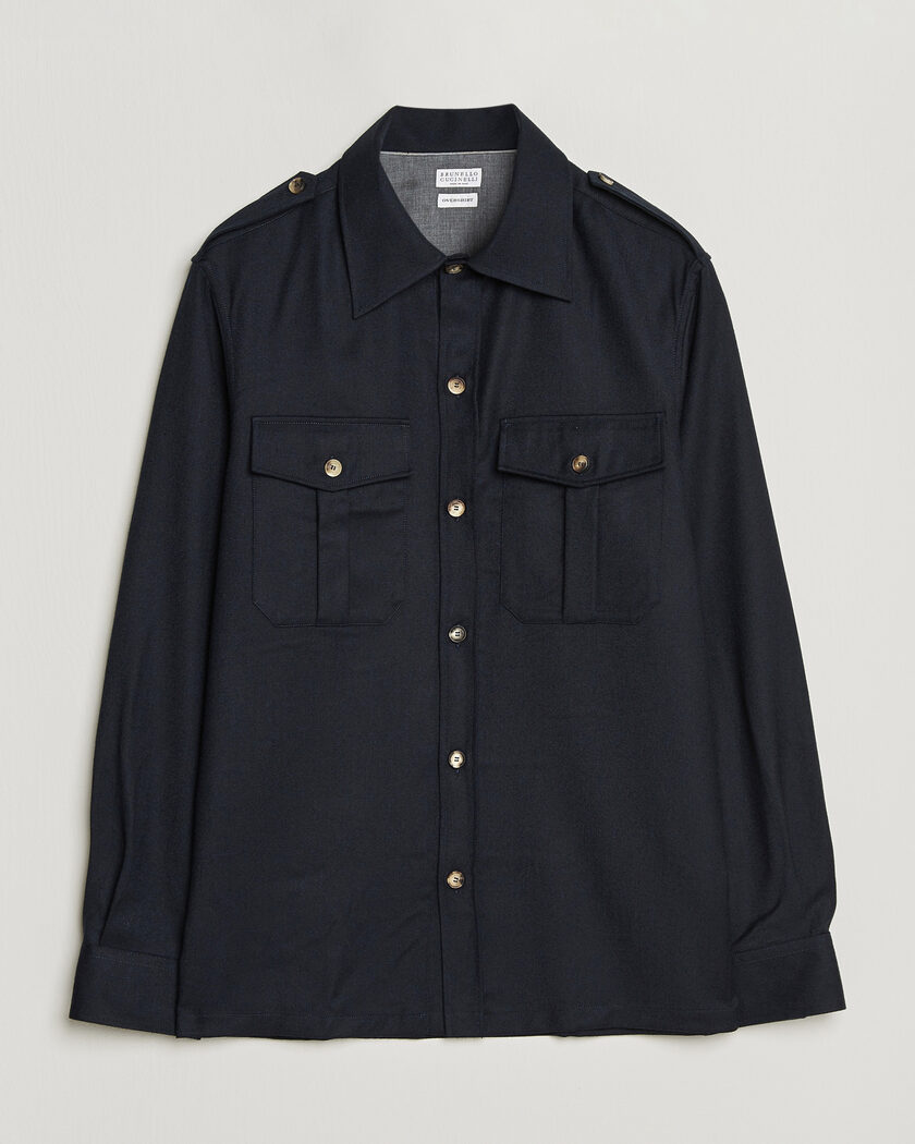 Brunello Cucinelli Flannel Double Pocket Overshirt Navy – Blauw