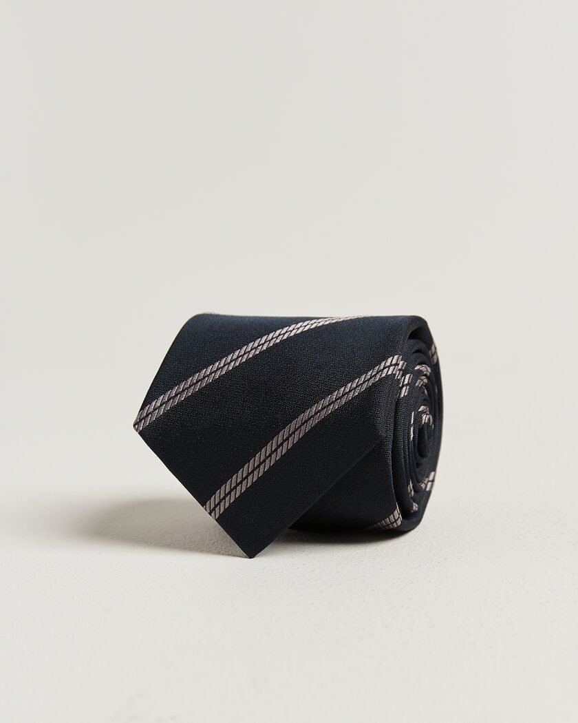 Brunello Cucinelli Regimental Stripe Silk Tie Navy – Blauw