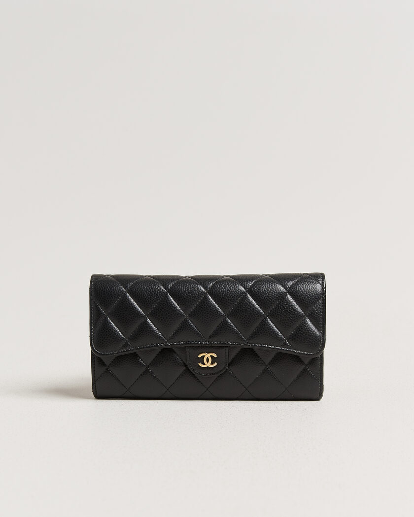 Chanel Pre-Owned Classic Long Flap Wallet Caviar Leather Black – Zwart
