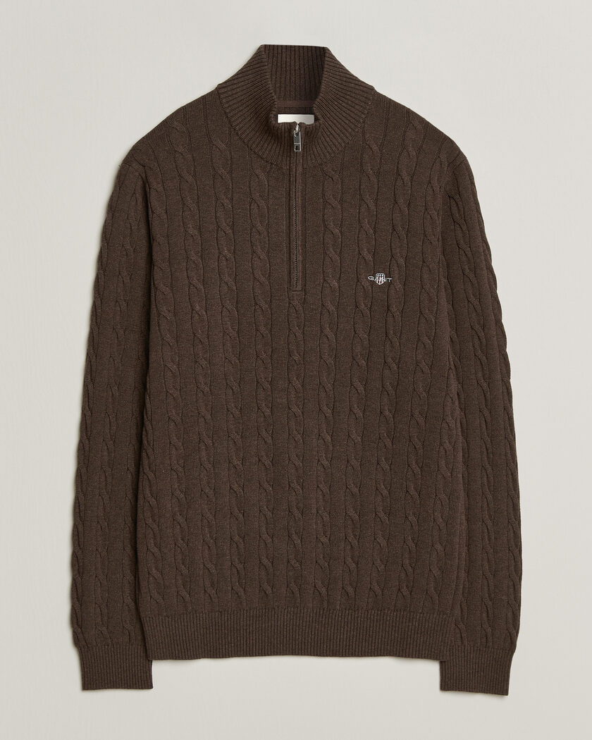 Gant Cotton Cable Half Zip Black Brown Melange – Bruin