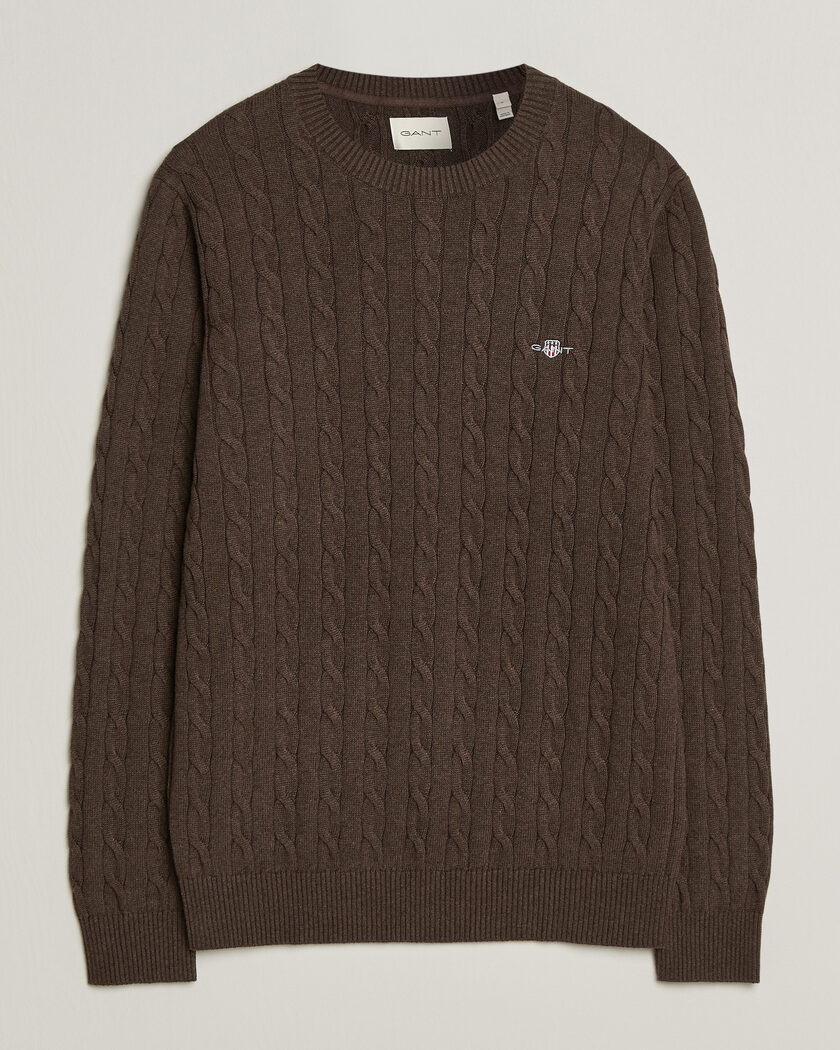 Gant Cotton Cable Crew Neck Black Brown Melange – Marron