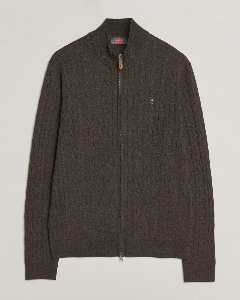 Morris Merino Cable Zip Cardigan Brown – Bruin