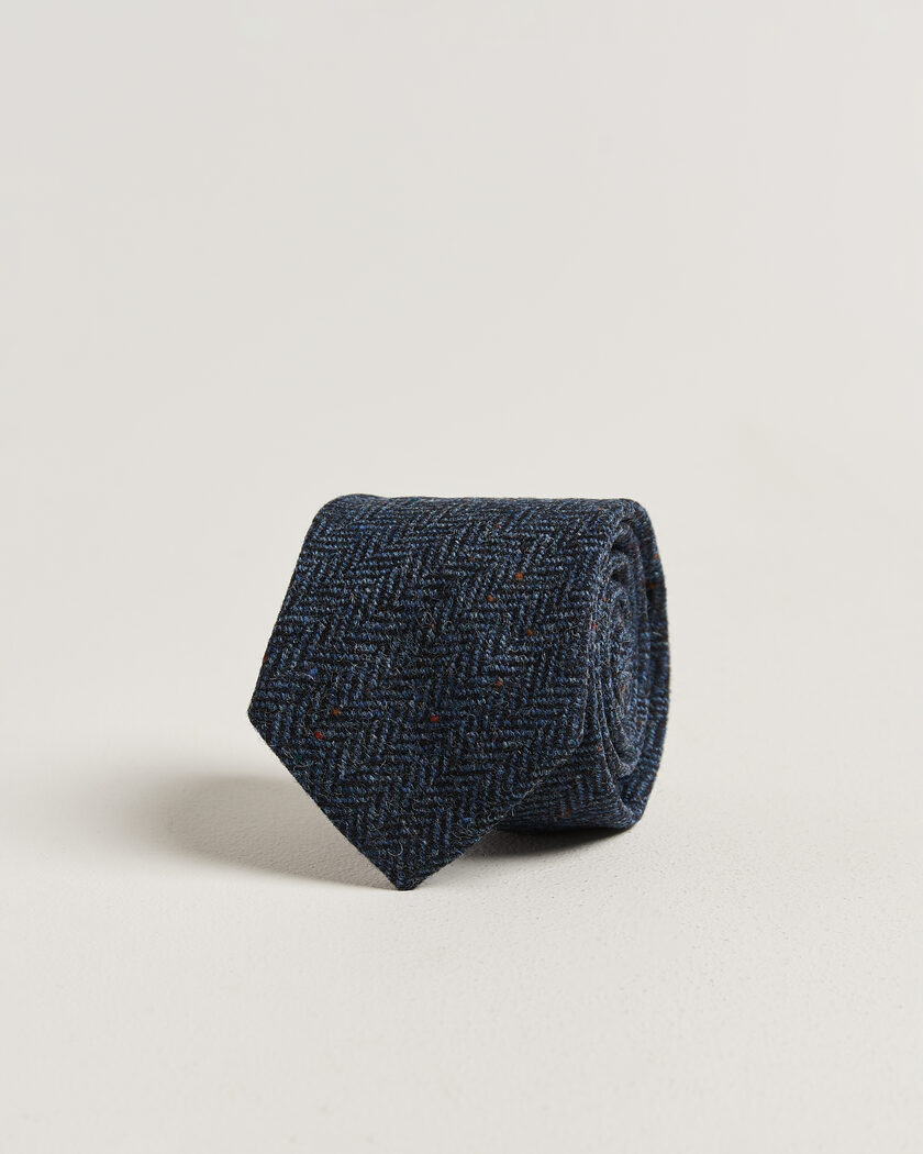 Amanda Christensen Wool Herringbone 8cm Tie Navy – Bleu