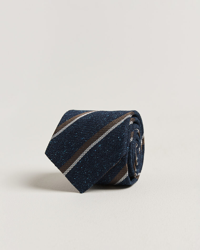Amanda Christensen Silk Bourette Striped 8cm Tie Navy – Bleu