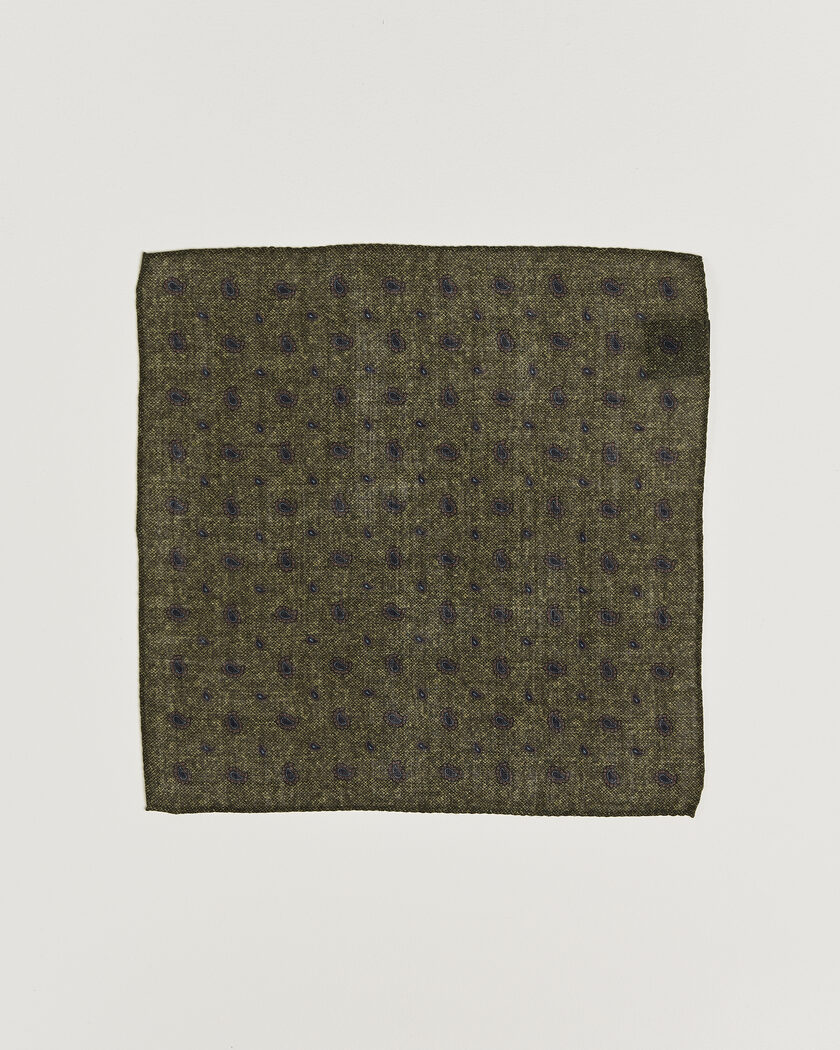 Amanda Christensen Wool Paisley Pocket Square Green – Groen