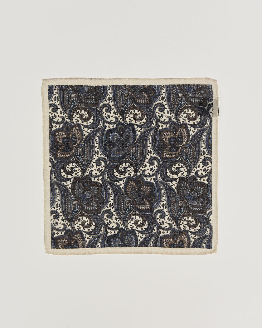 Amanda Christensen Wool Large Paisley Pocket Square Cream – Blauw