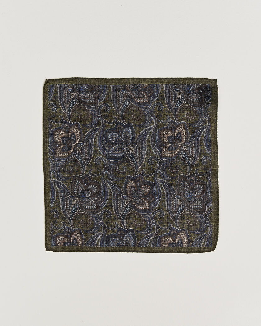 Amanda Christensen Wool Large Paisley Pocket Square Green – Groen