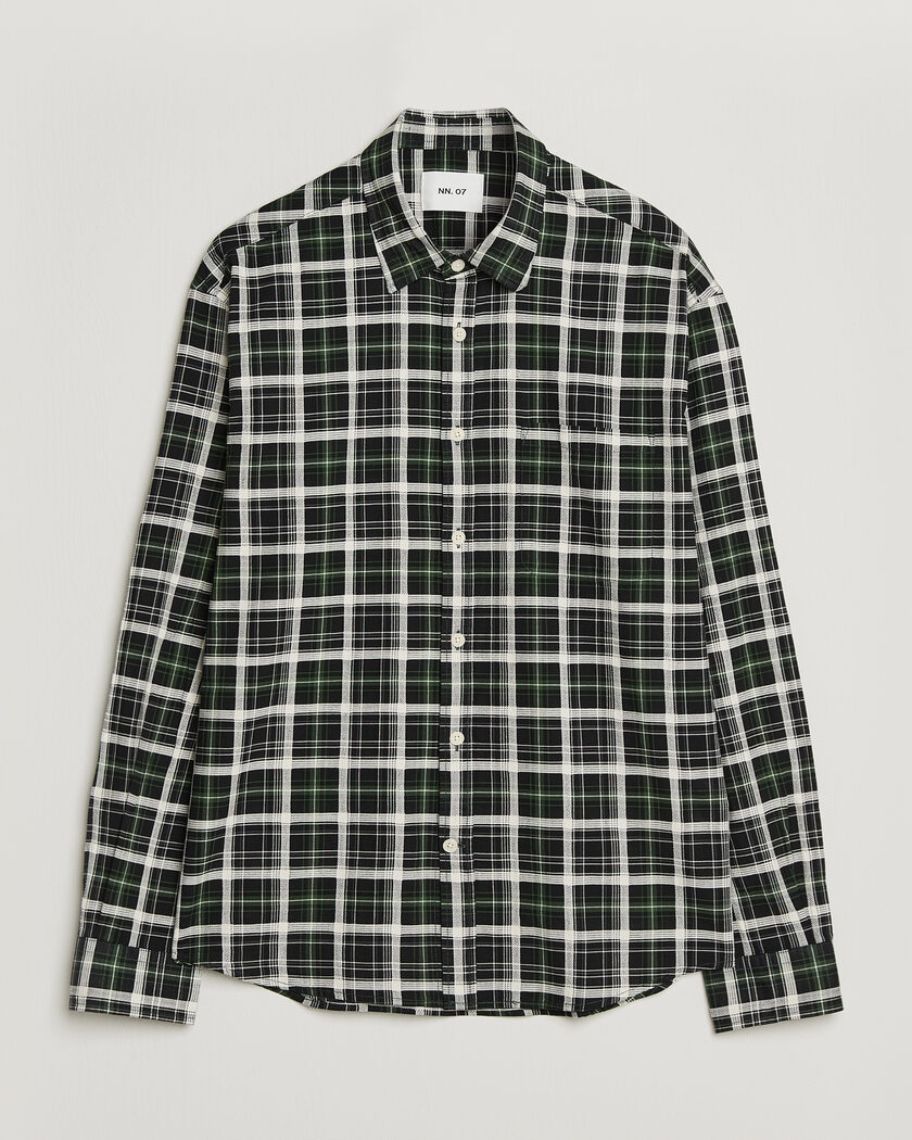  NN07 Deon Cotton Checked Shirt Fern Green – Vert