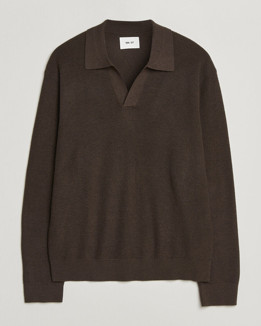 NN07 Hope Cotton/Cashmere Rib Knitted Polo Brown – Marron