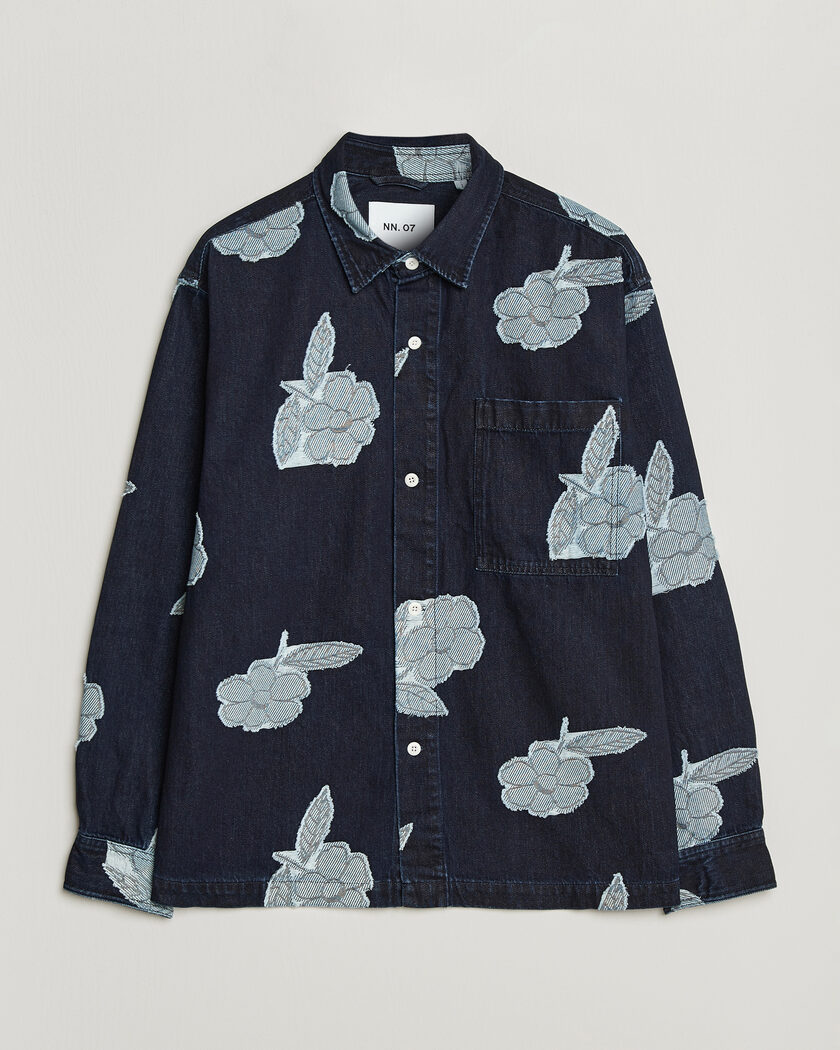 NN07 Adwin Fil‑coupé Jacquard Denim Overshirt Dark Blue – Blauw