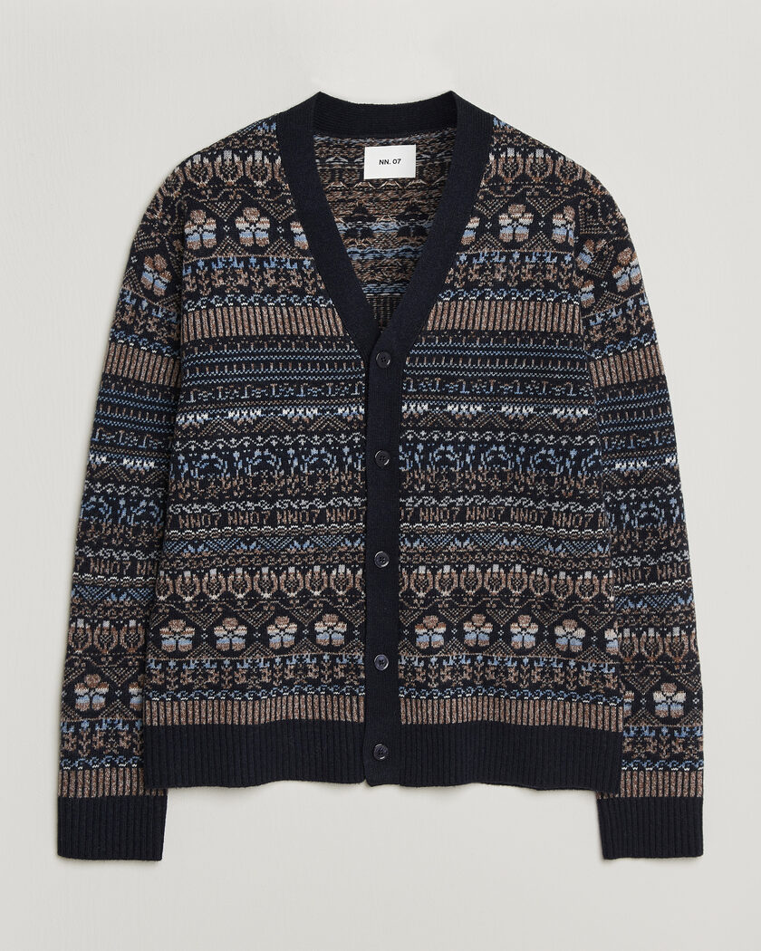 NN07 Tobias Fairisle Wool Knitted Cardigan Navy Blue – Bleu