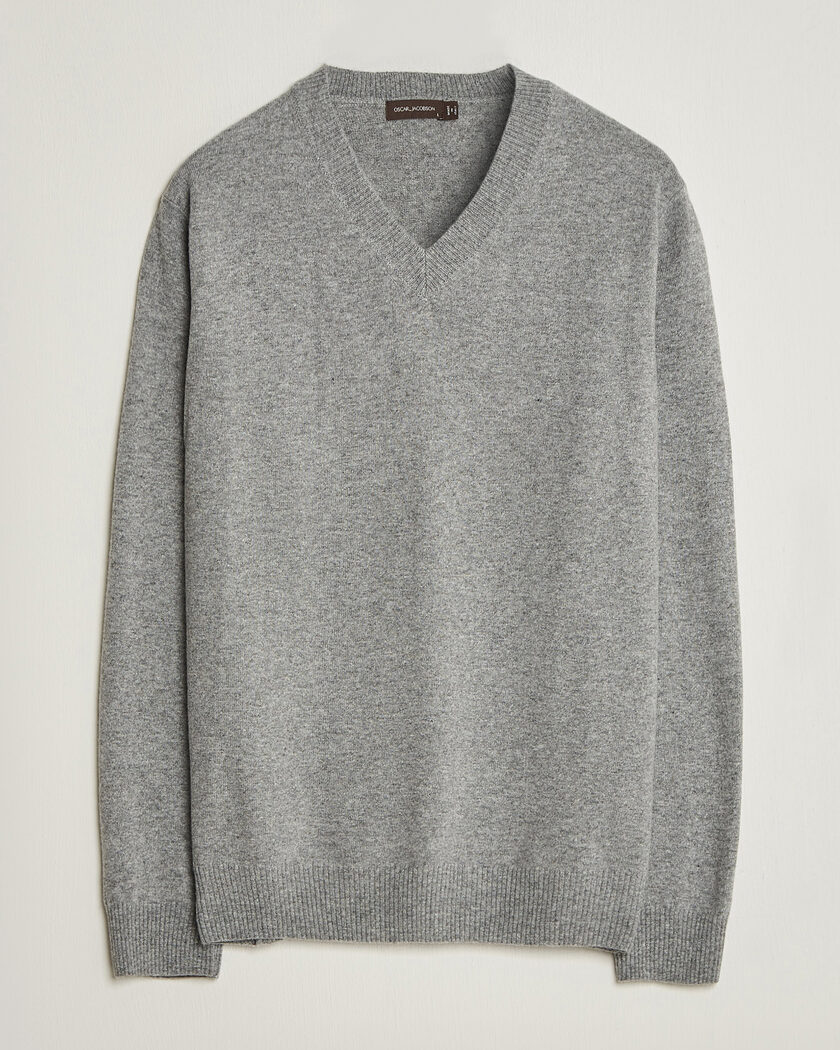 Oscar Jacobson Gregor Wool/Cashmere V-Neck Grey Melange – Gris