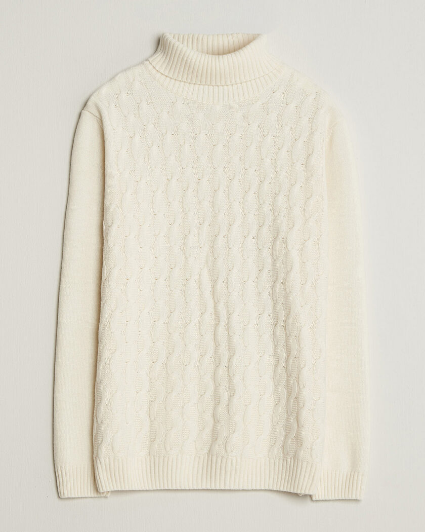 Oscar Jacobson Seppo Cable Knitted Rollneck White – Blanc