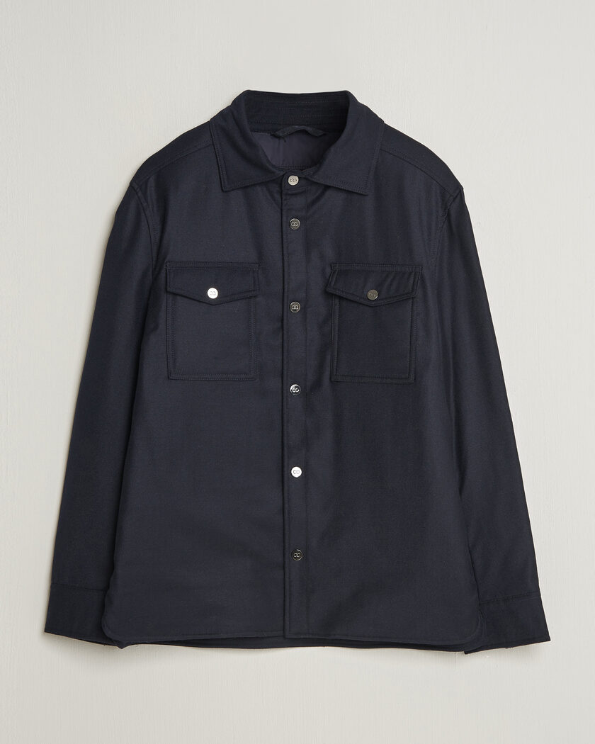 Oscar Jacobson Nylon/Wool Padded Shirt Jacket Navy – Bleu
