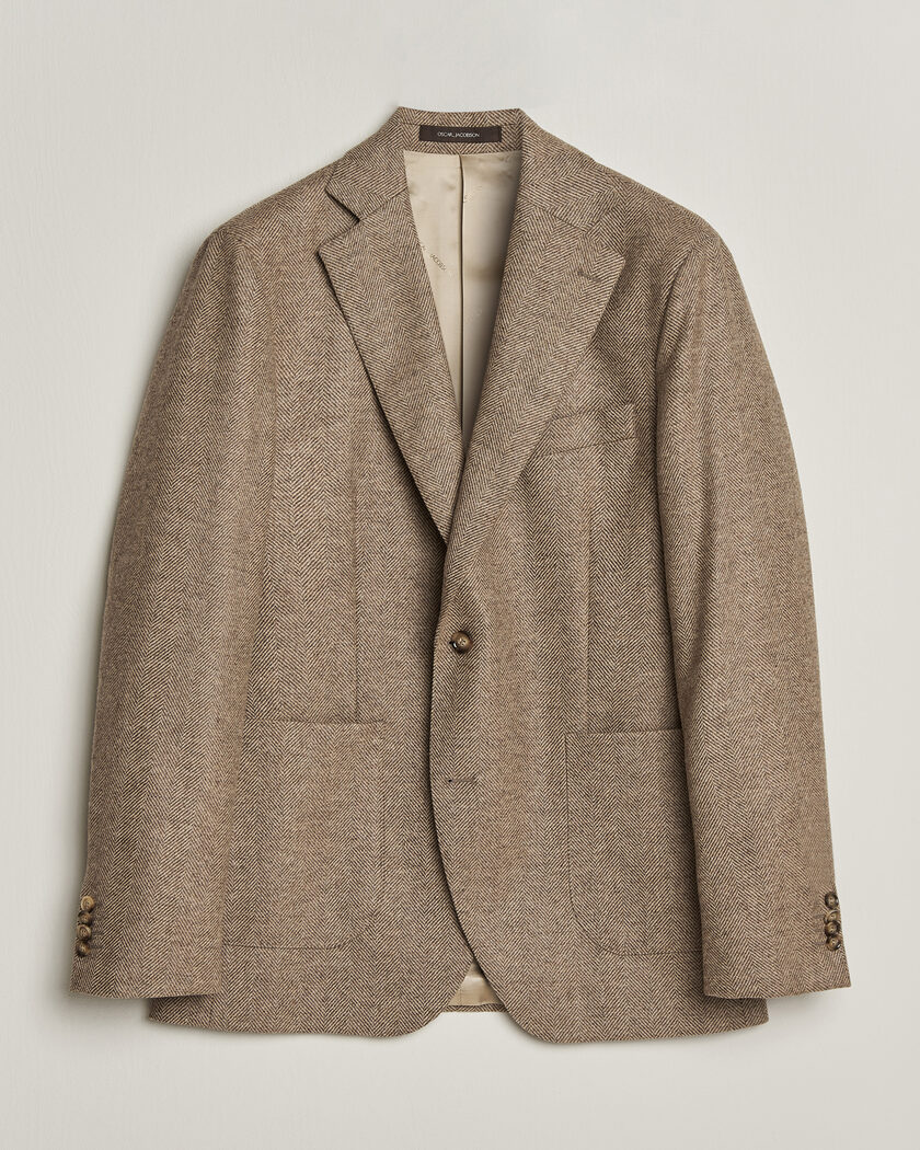 Oscar Jacobson Fogerty Herringbone Wool Blazer Beige – Beige