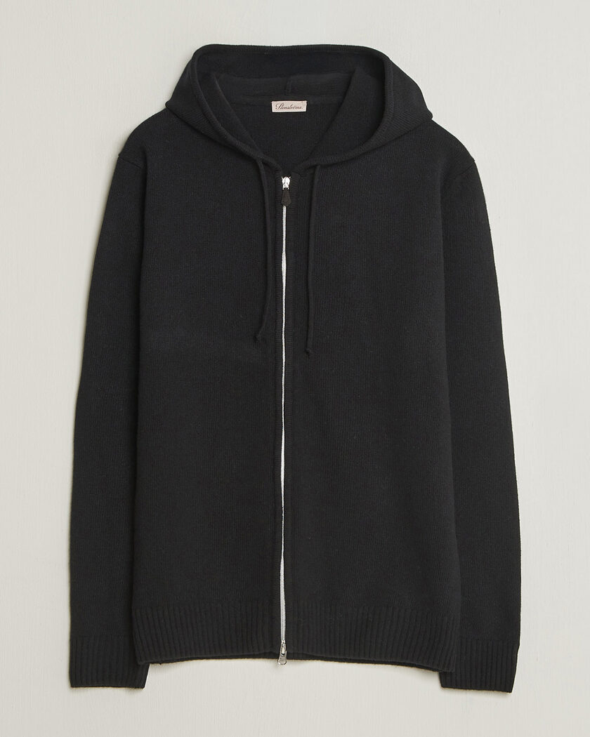Stenströms Brushed Merino Full-Zip Hood Black – Zwart
