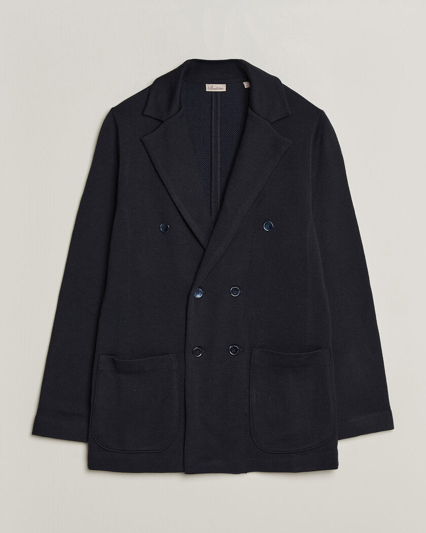 Stenströms Knitted Herringbone DB Wool Blazer Navy – Bleu