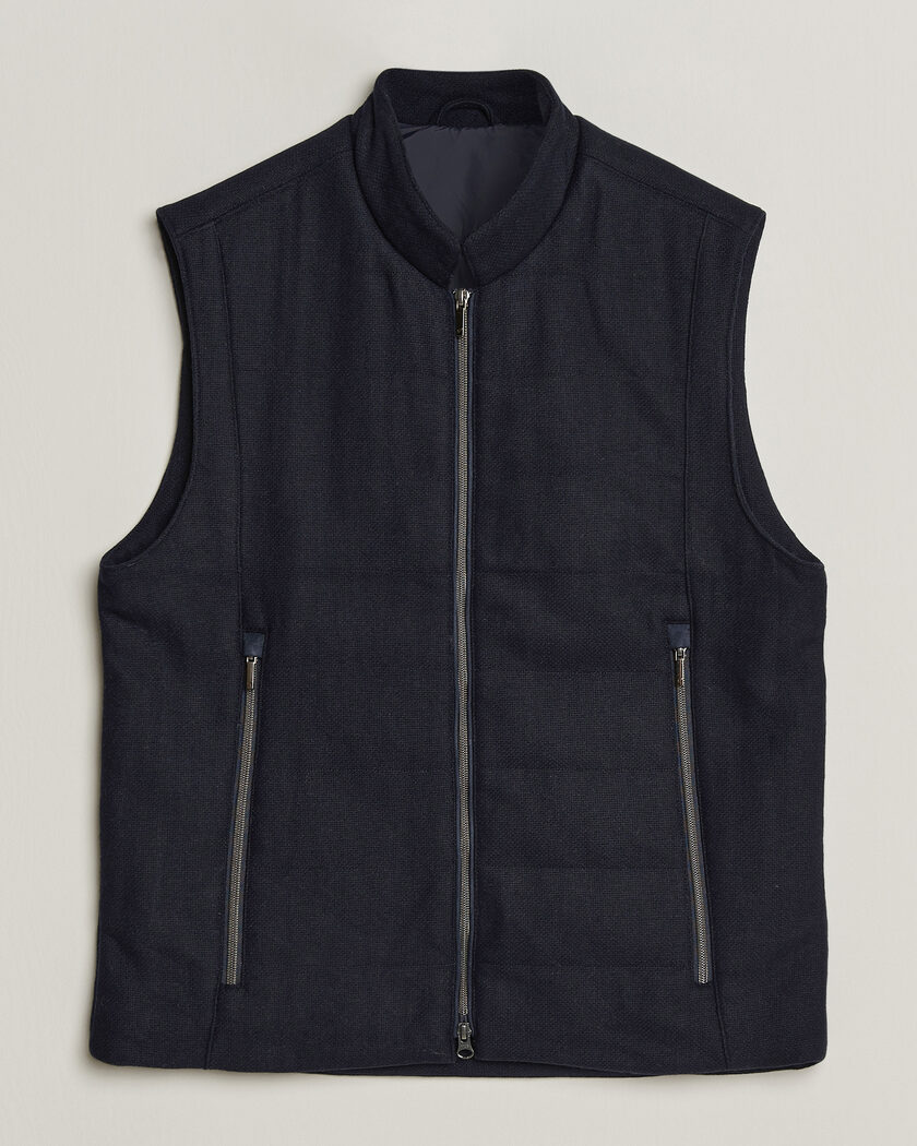 Stenströms Wool Alcantara Detail Light Padded Vest Navy – Bleu