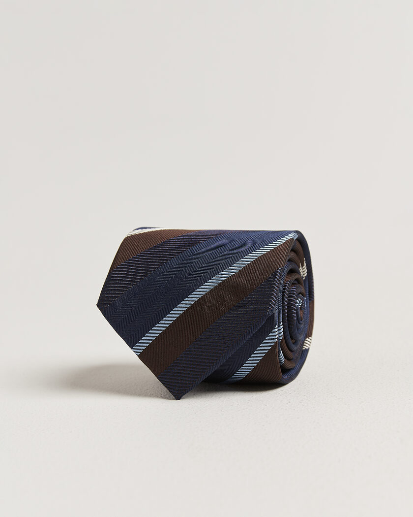 Stenströms Regimental Stripe Silk Tie 7,5cm Navy – Blauw
