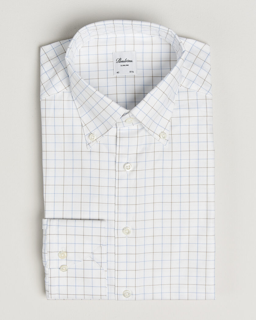 Stenströms Slimline Oxford Tattersall Shirt White – Wit
