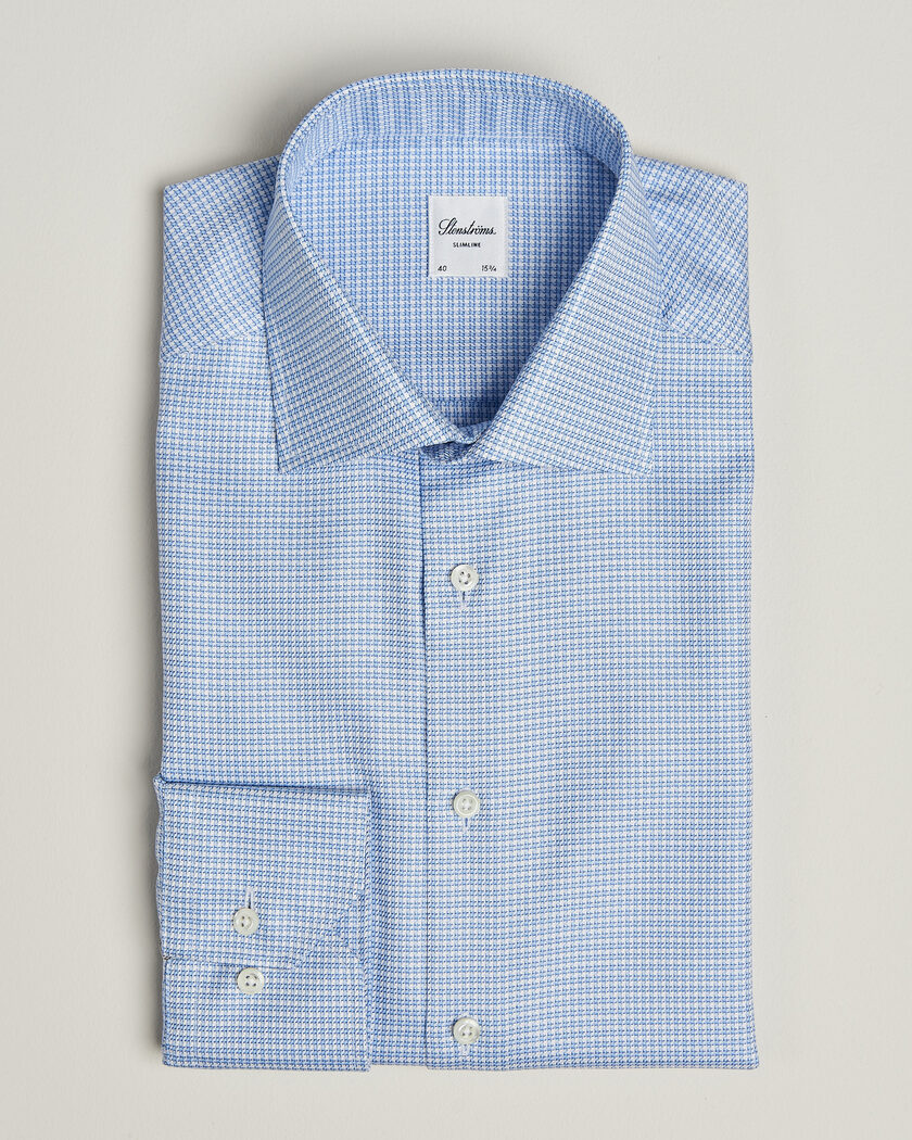 Stenströms Slimline Twofold Houndstooth Shirt Blue – Blauw