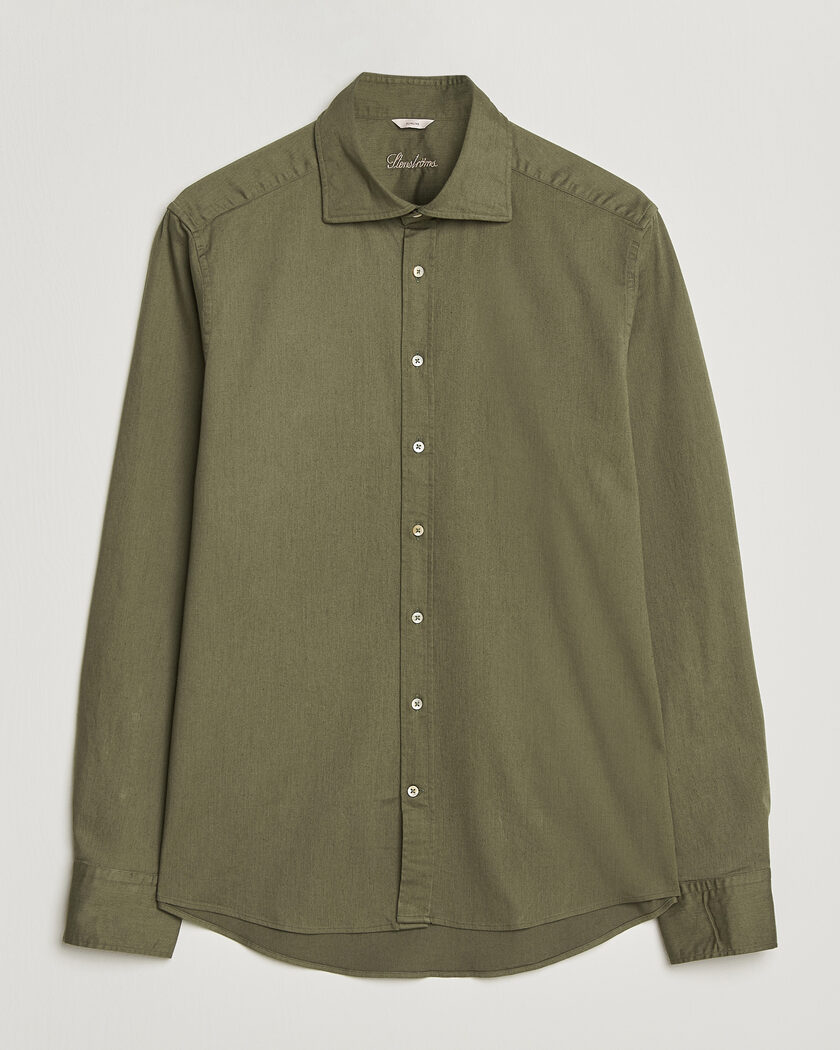 Stenströms Slimline Garment Washed Shirt Green Denim – Groen