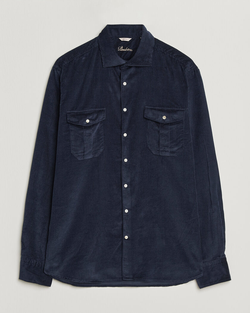 Stenströms Regular Fit Cord Pocket Shirt Navy – Blauw