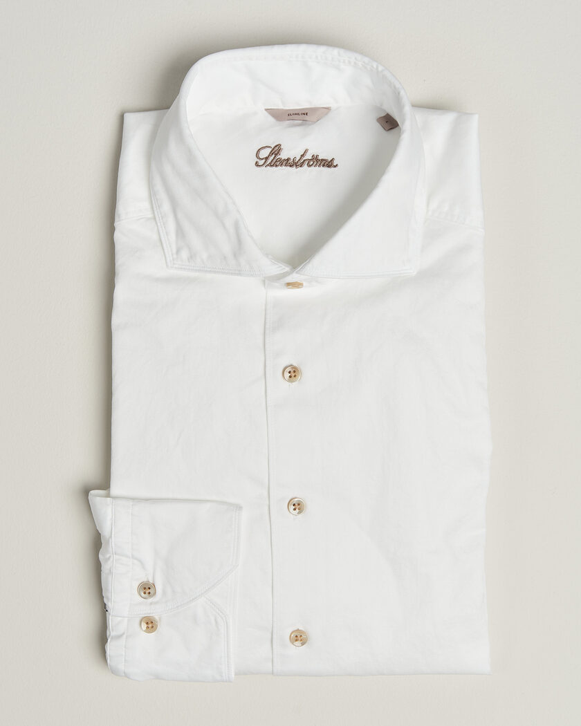 Stenströms Slimline Washed Cotton Twill Cut Away Shirt White – Wit