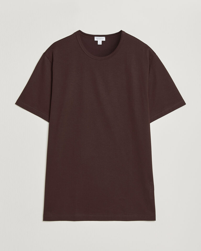 Sunspel Crew Neck Q82 Cotton T-Shirt Dark Brown – Marron